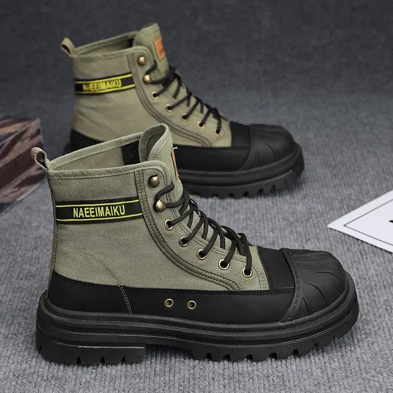 Men's Ankle Boots Fashion High-top Sneakers for Men Breathable Canvas Casual Boots Non Slip Combat Hiking Boots Botas Masculinas - Image 4