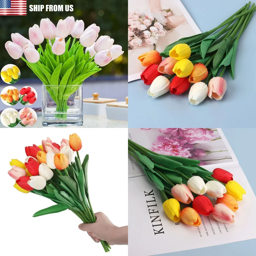 

10pcs Realistic Artificial Tulip Bouquet for Wedding Home Holiday Party Decoration Floral Arrangement Spring Garden Gift
