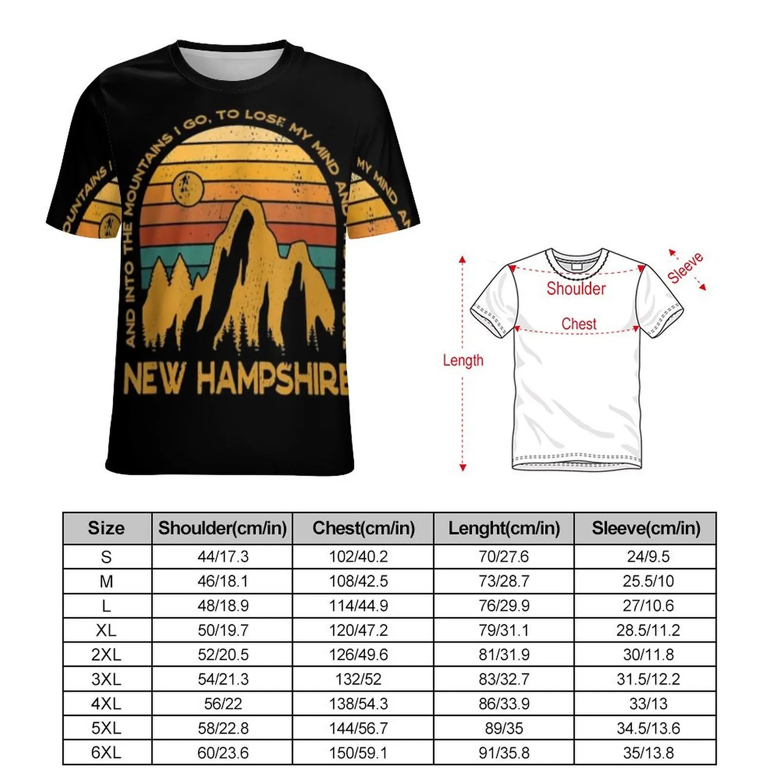 Plus Size T Shirt Summer Into The Mountains T-Shirts I Go New Hampshire Souvenir Kawaii O Neck Tee Shirt Male Graphic Tops