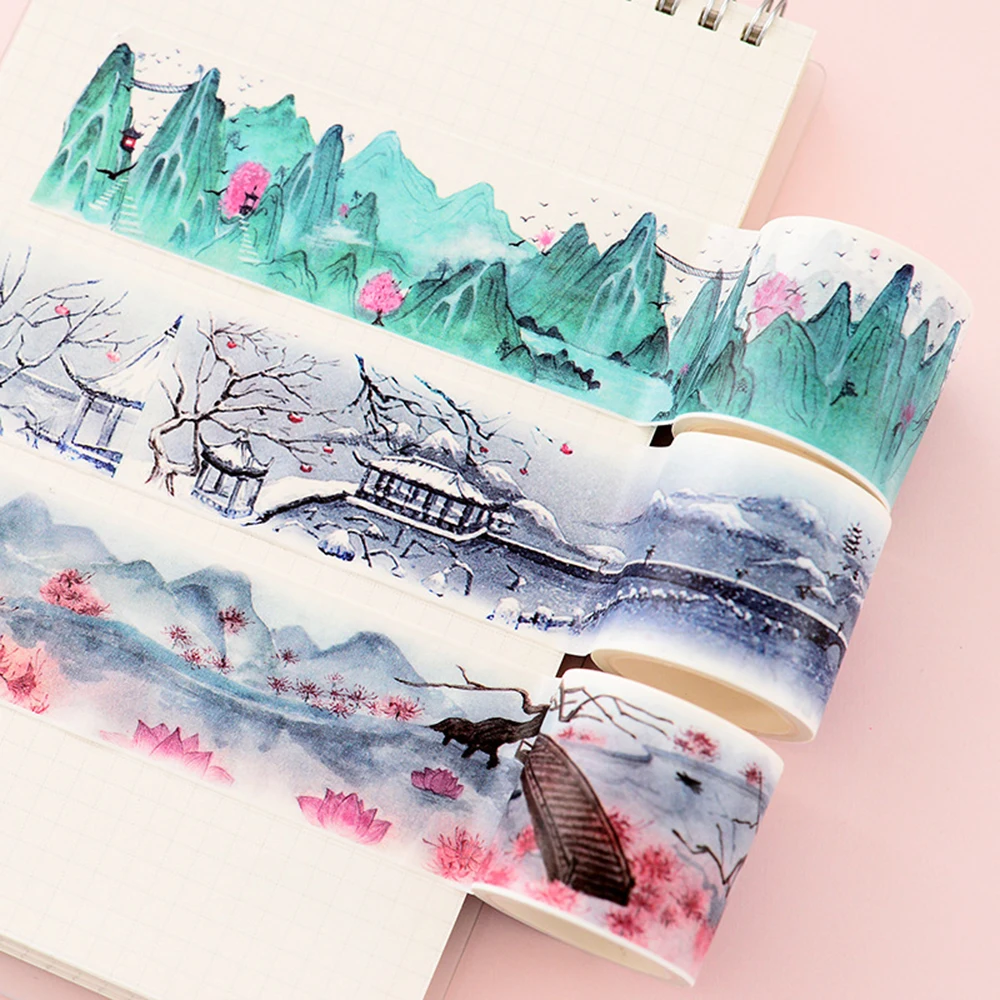 Chinese Landscape Flowers Plants Vintage Scenery Decoration Washi Tape DIY Planner Diary Scrapbooking Masking Tape