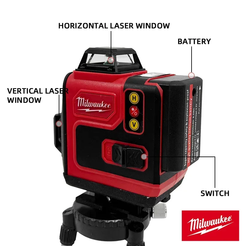 ميلووكي مستوى الليزر الأخضر 16 خطًا 4D التسوية الذاتية 360 شعاع مستوى الليزر الأفقي والرأسي فائق القوة.