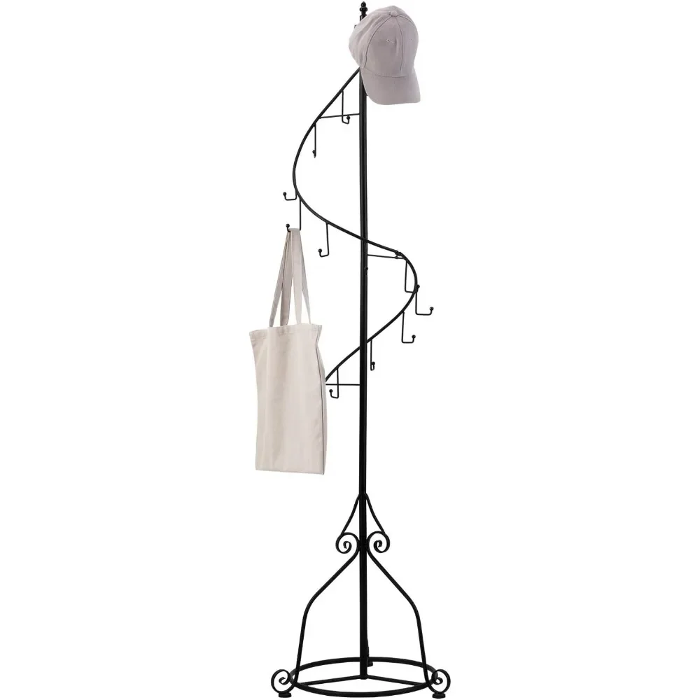 

Black Metal Coat Hanger Stand With 14 Hooks and Spiral Design for Clothes Entrance Hall Coat Rack Hangers Bags Hats Scarves Room