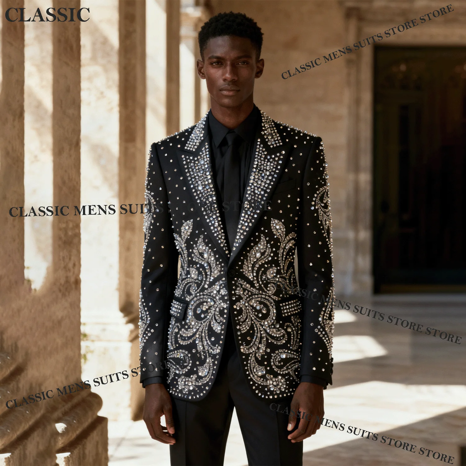 

Customized Fashion Metallic Jewelry Ornament Tuxedo Men Suits 2 Piece Wedding Groom Male Prom Blazer Slim Party Ternos Completo