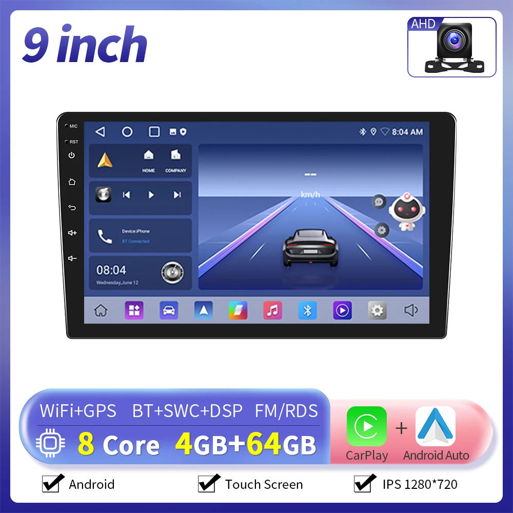 Camecho 7 9 10 Inch 8Core 4G + 64G Autoradio Android 2 Din Autoradio GPS Stereo WIFI Draadloze Carplay Android Auto Multimedia