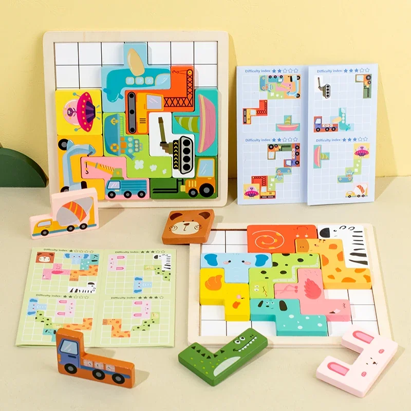 

Монтессори DIY деревянные блоки доска 3D когнитивное движение животных сенсорная игра развивающие игрушки для детей