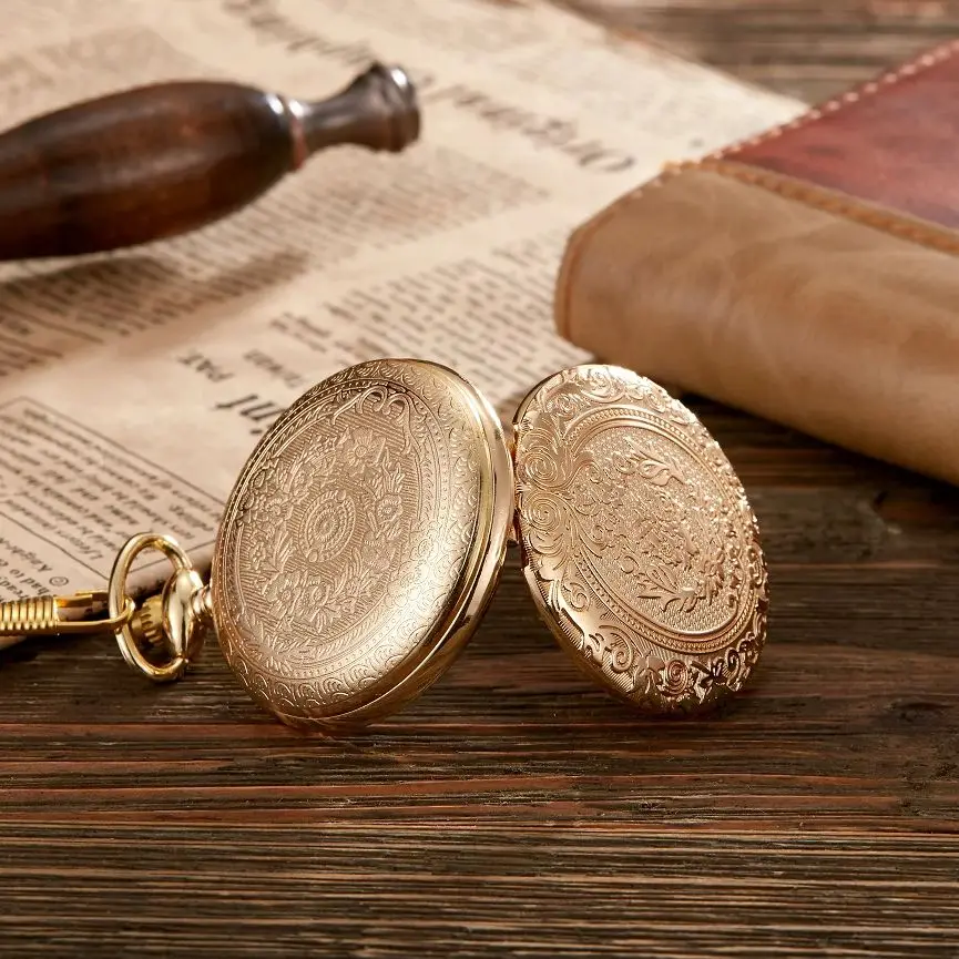 Reloj de bolsillo clásico de cuarzo Vintage, exquisito colgante de cadena con tapa tallada, relojes de bolsillo para hombres y mujeres