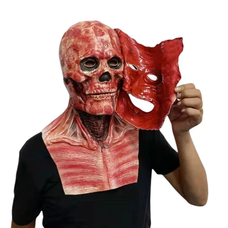 Halloween Clown Double‑Layer Skull Mask Movable Mouth Scary Face Cover Suitable for Cosplay Party Decor