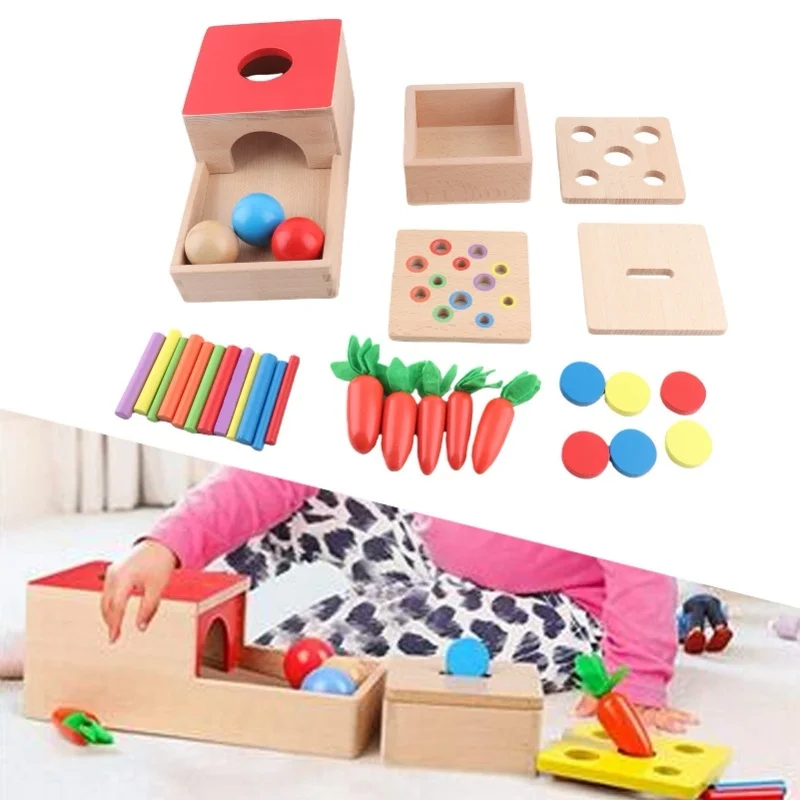 4 in 1 木製プレイキット オブジェクトパーマネンスボックス ニンジン収穫 形状・色の分類 積み重ね学習玩具 幼児向け