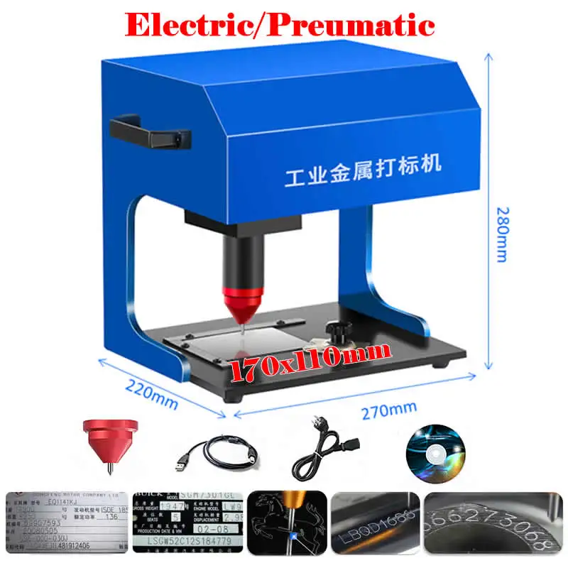 170x110mm Metal Car Nameplate Engraving Marking Machine Electric Pneumatic Lettering Engraver Touch Screen Remote Controller