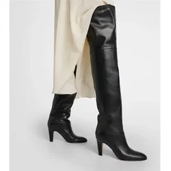 Women's New Thick High Heels Knee High Boots Autumn and Winter Round Toe Thigh Boots 34-46 Plus Size Fashionable Women's Boots
