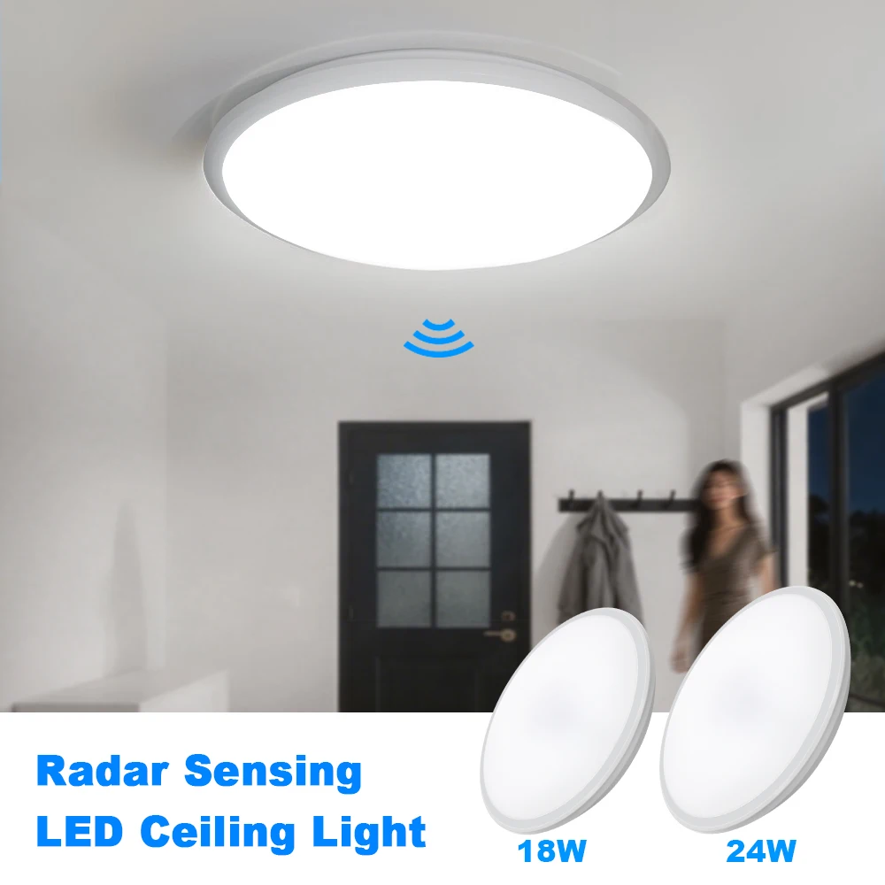 

Modern Chandelier Round LED Ceiling Lamp Radar Presence Sensor Ceiling Light 18W 24W AC 220V Home Decorative Lighting Fixtur