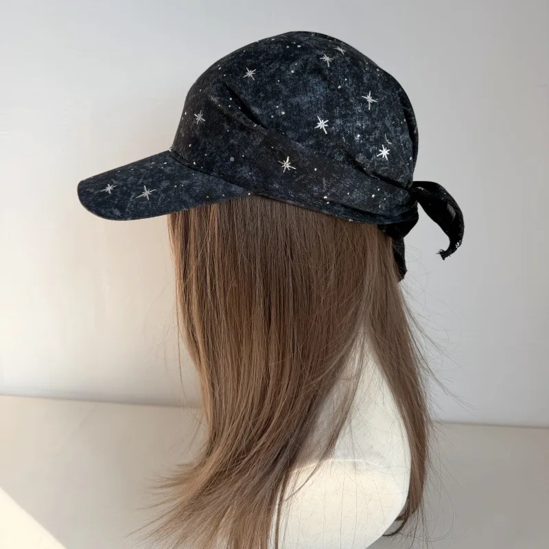 Star Pattern Tie Back Baseball Cap with Scarf for Women Adjustable Tie Back Sun Hat Y2K Aesthetic Streetwear Headwear