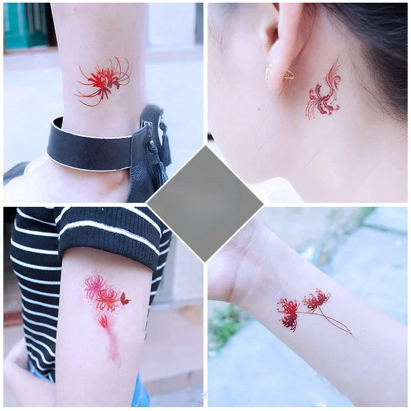 20pcs Temporary Tattoos Red Flowers Stickers and Decals Women\'s Tattoos and Body Art Waterproof Fake Tattoo Temporaire Tatouage