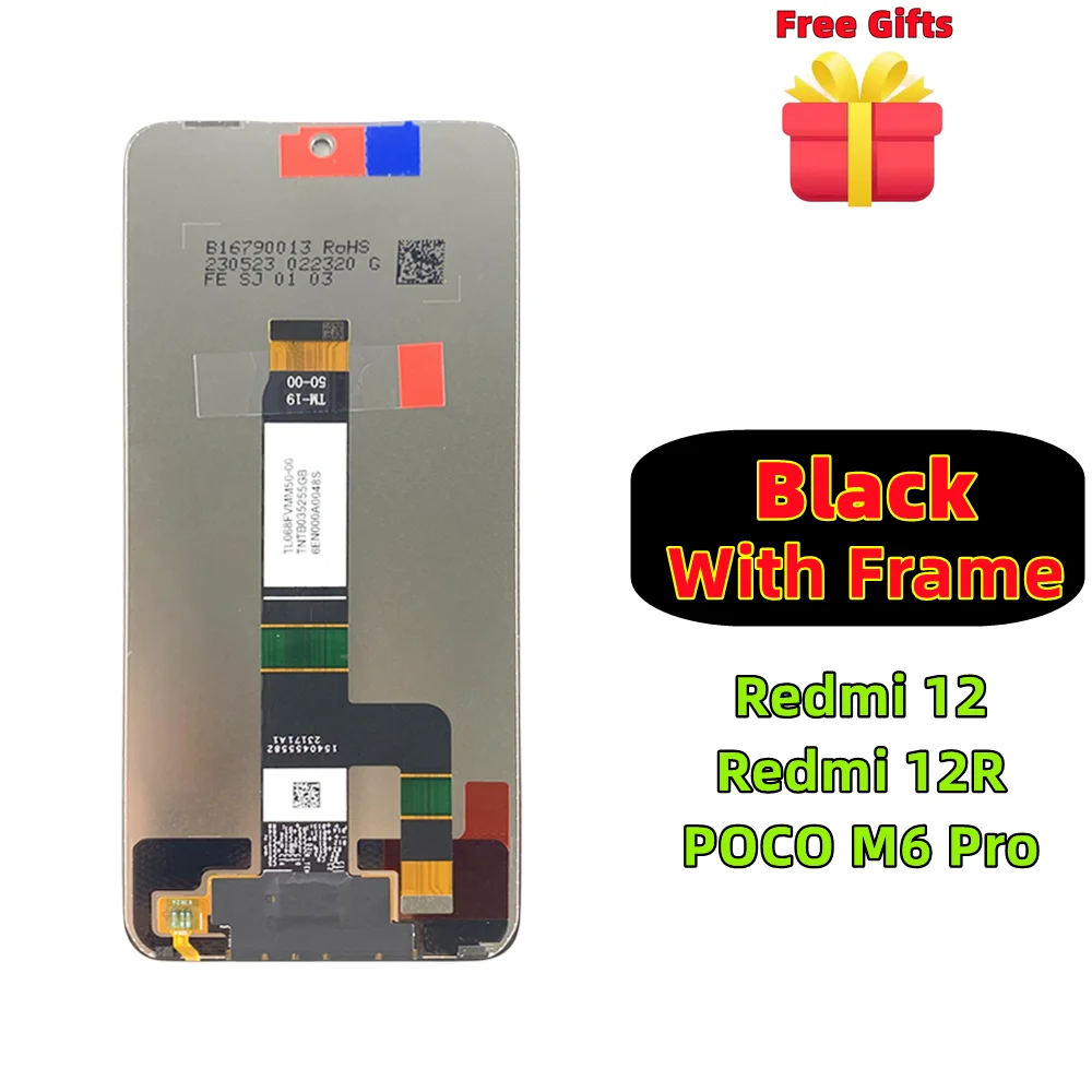 LCD Touch Screen Digitizer Assembly Replacement, Original with Frame, Xiaomi Redmi 12, 12R, POCO M6 Pro