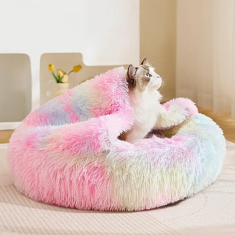 Dog Beds Medium Sized Dog Burrow Dog Bed Rainbow Cat Bed Cat House Dog Donut Bed Pet Furniture For Winter Cat Small Dog Home