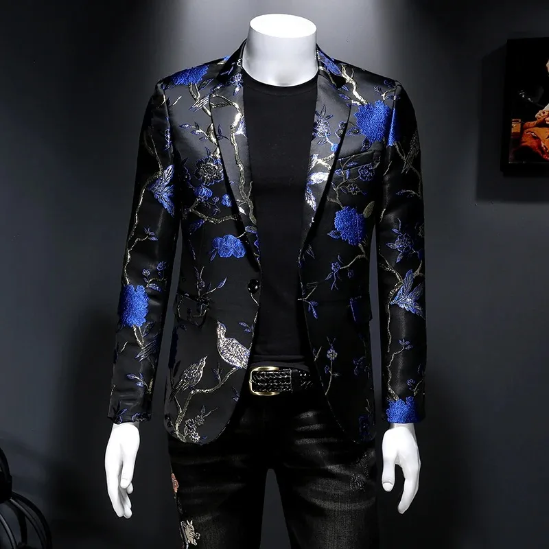 New Vintage Luxury Jacquard Blazers Men 2023   Flower Slim Fit Blazer Jacket   Wedding Club Party Dress Singers Costumes