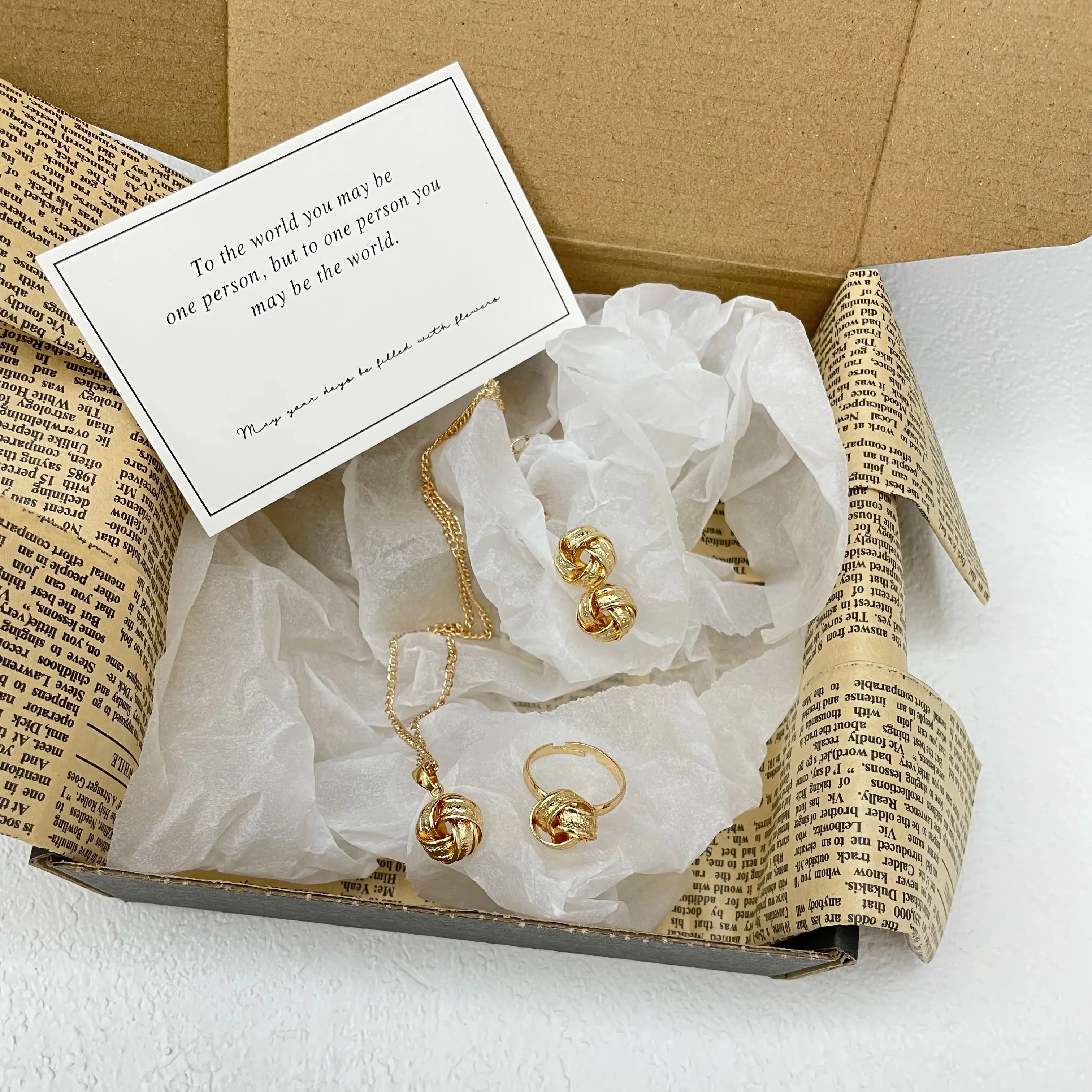 

European Luxury 3-Piece Jewelry Set: 3D Knot Ring, Earrings & Necklace - Sparkling Gift for Party, Anniversary & Date Night