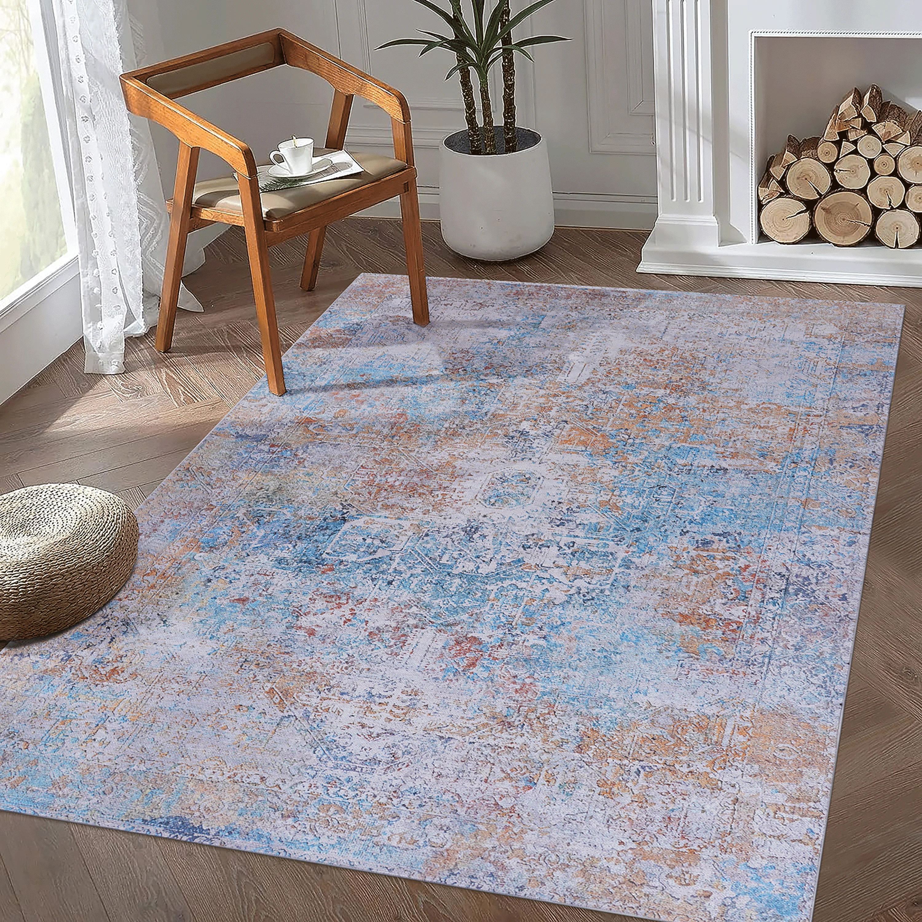 

5x8 Area Rugs for Living Room, Washable Rug, Low-Pile, Non-Slip, Non-Shedding, Foldable, Kid & Pet Friendly