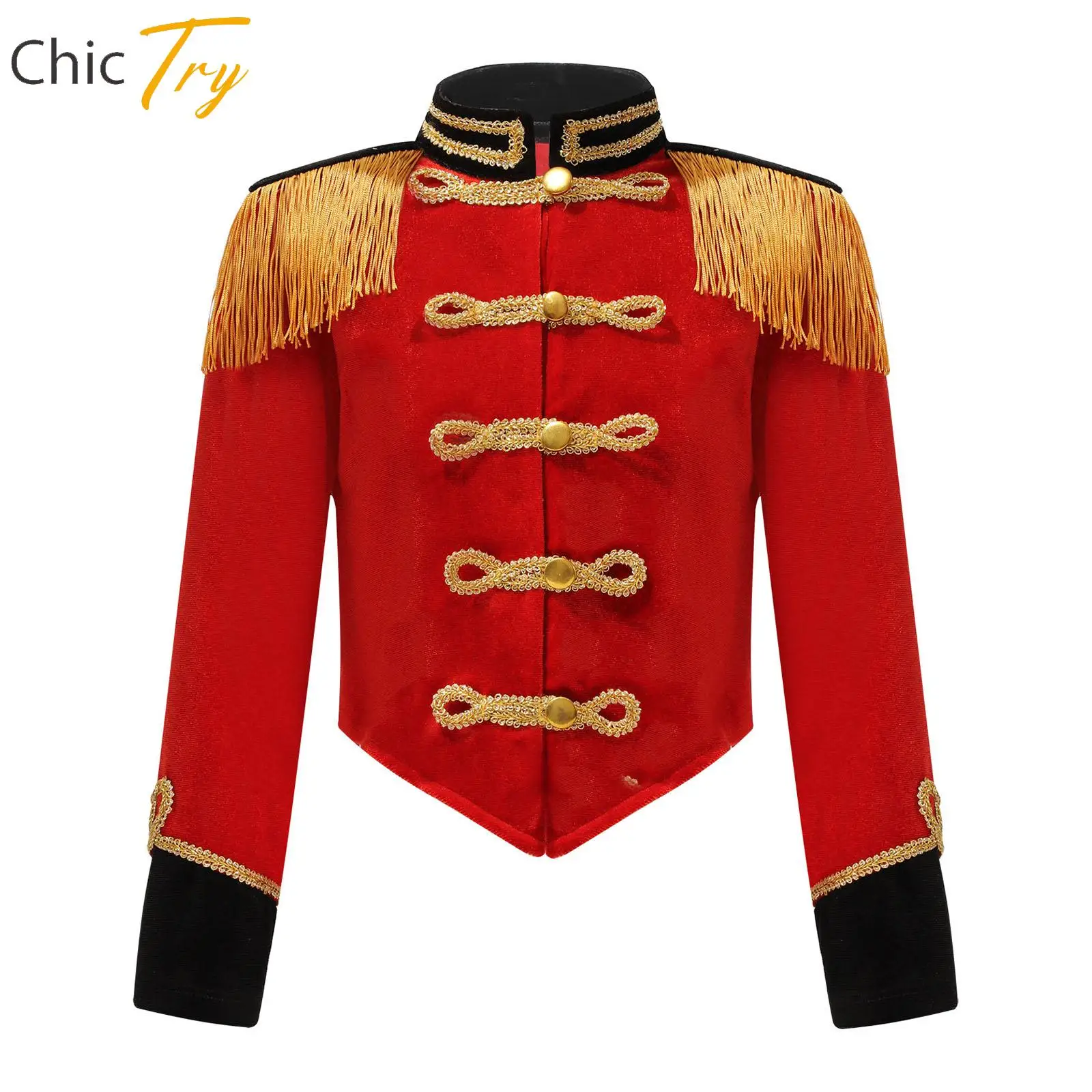 Circus Ringmaster Costume Stand Collar Fringe Tassel Epaulet Jacket Ringleader Drummer Kids Girls Cosplay Performance Costume