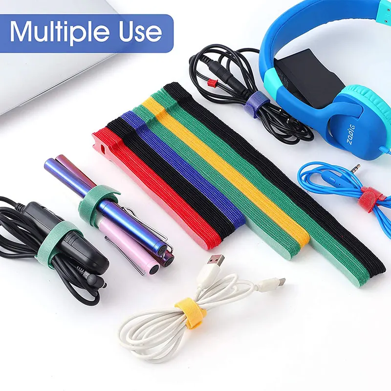 10/20Pcs Cable Ties Wire Reusable T-type Cord Organizer Wire Fastener Straps Colored Nylon Hook Loop for Computer Data Cable Tie