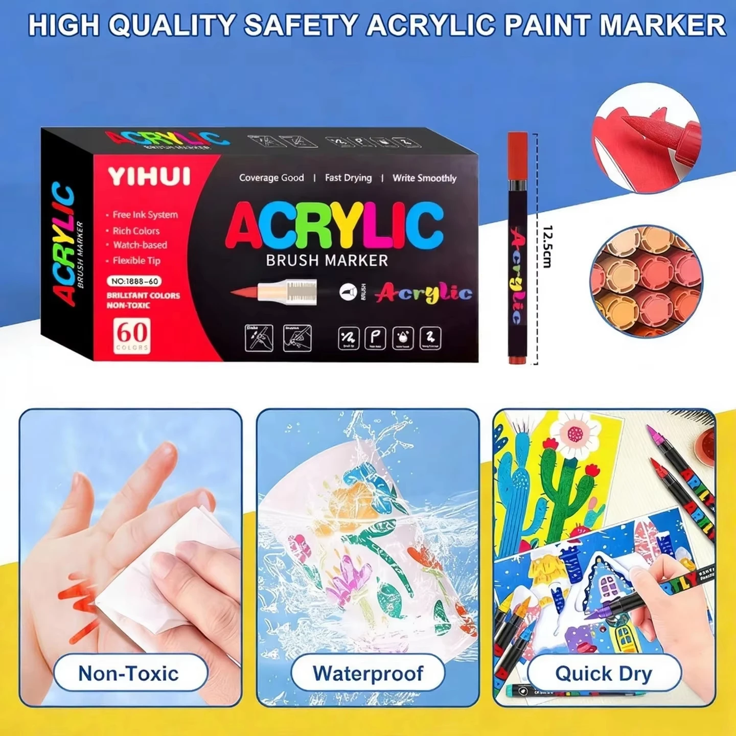 

Набор акриловых маркеров из 60 цветов — подходят для камня, пластика, дерева, холста, стекла и керамики, для создания слоев, смешивания цветов и граффити.