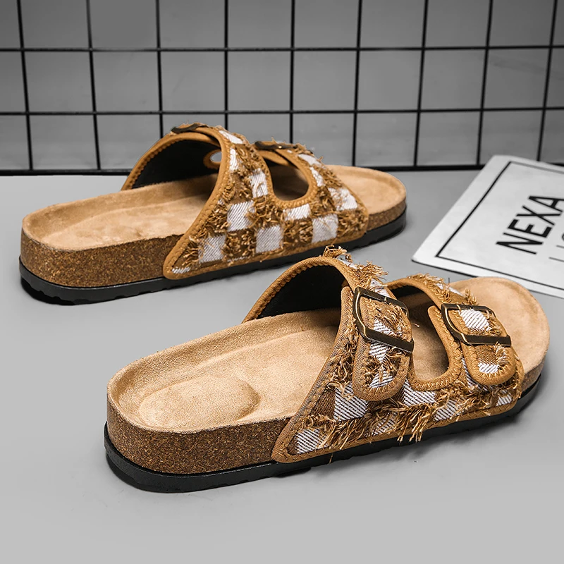 موضة متقلب الفلين النعال للرجل المرأة مزدوجة مشبك صنادل أرضية رجل الشاطئ الشرائح في الهواء الطلق أحذية الصيف الرجالية عادية #2