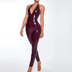 BKLD Hipster 2025 Nightclub Street Fashion Women's Jumpsuit Mirror Leather Sleeveless Halter V-neck High Waist Open Back Rompers