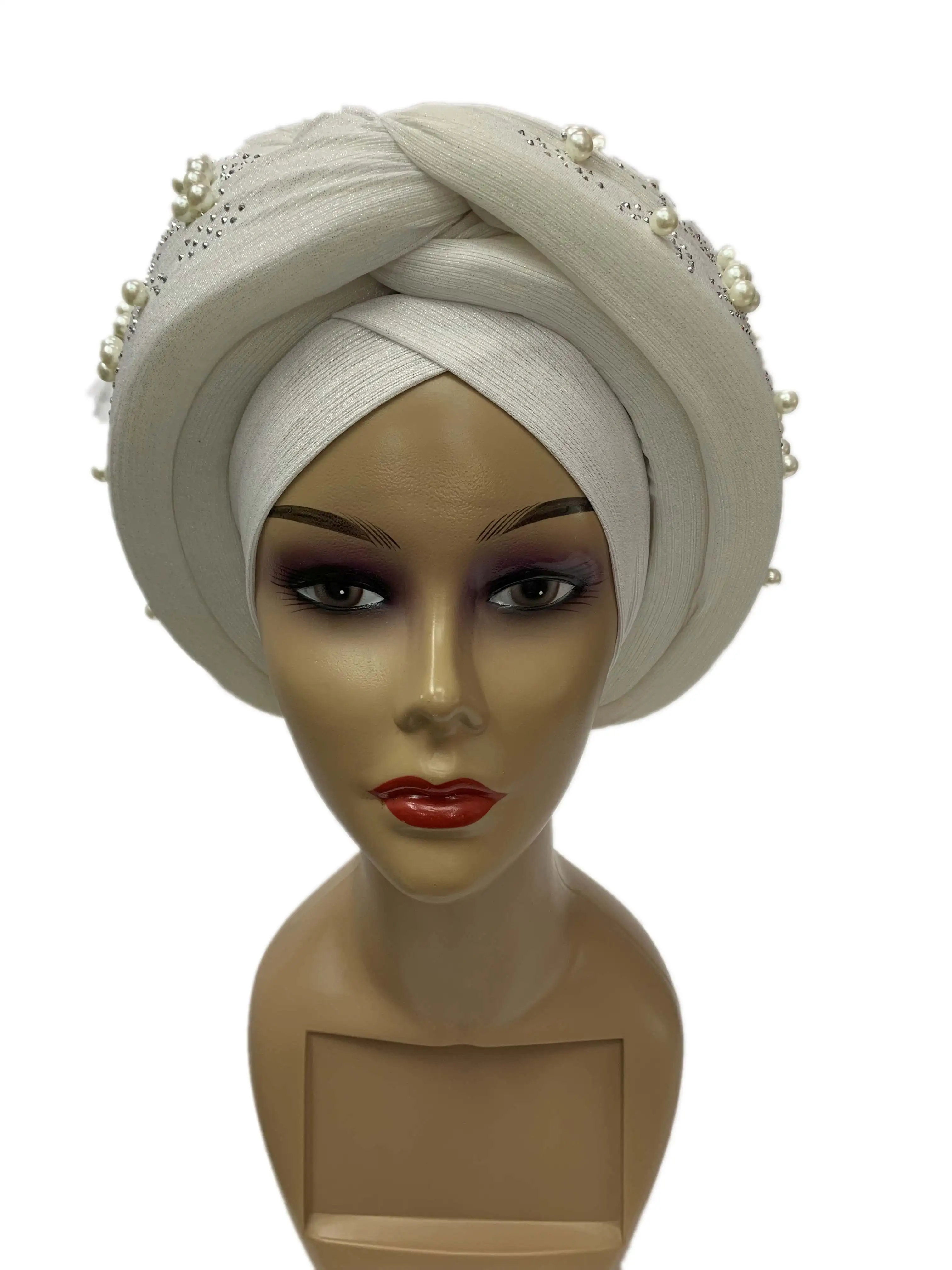 African Stones Handmade Auto Gele Ics Silk Elegant Flowers Scarfs Turban Original Hats Headwrap For Women Evening Party Cap Wear