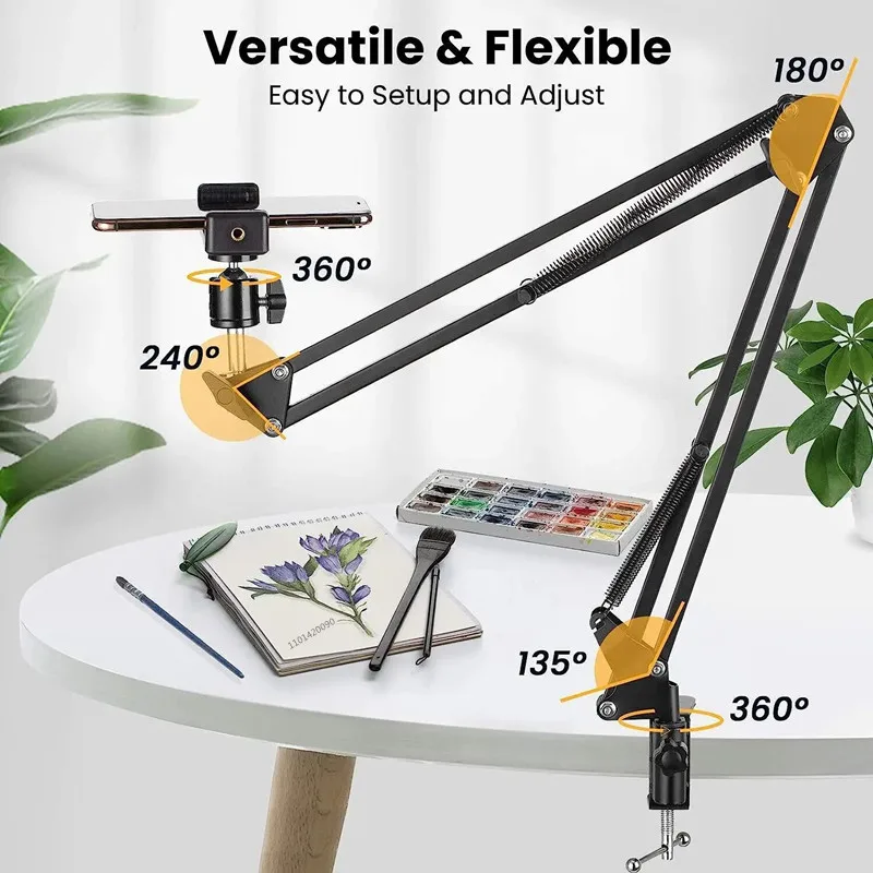 Long Arm Desk Tripod Phone Stand Table 360° Rotation Adjustable Flexible Universal Bracket Mount Clamp Table Bracket