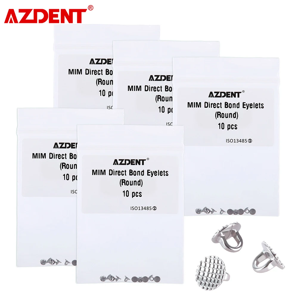 5 Packs AZDENT Dental Orthodontic Lingual Buttons Direct Bond Eyelet Traction Hook Round Rectangular Base 10pcs per Pack