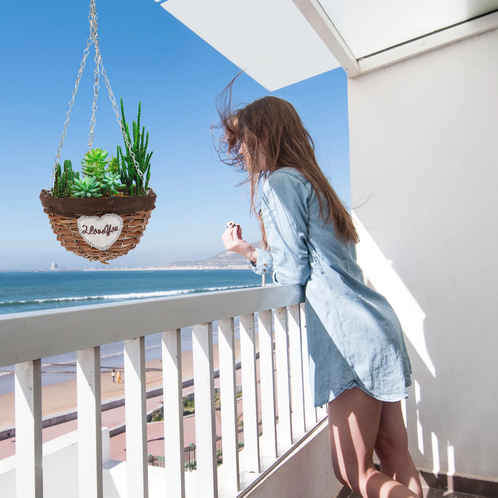 

Rattan Woven Planter Flower Basket Hanging Pot Balcony Home Decor Plant Holder Hydroponics Soil Outdoor Iron Wire