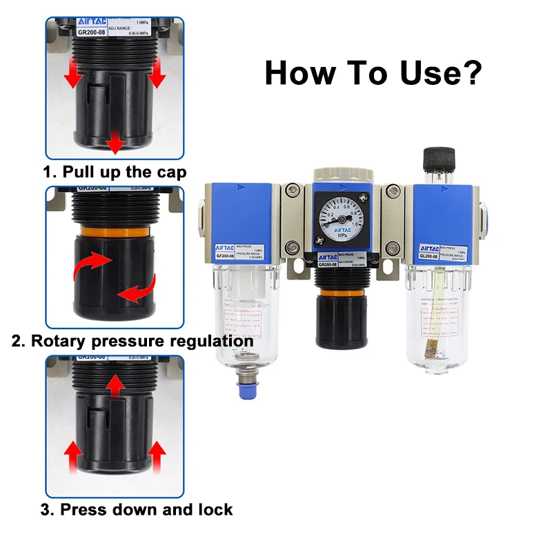 Airtac Pneumatic Filter GC200 300 400 600 Triple Unit Air Source Processor