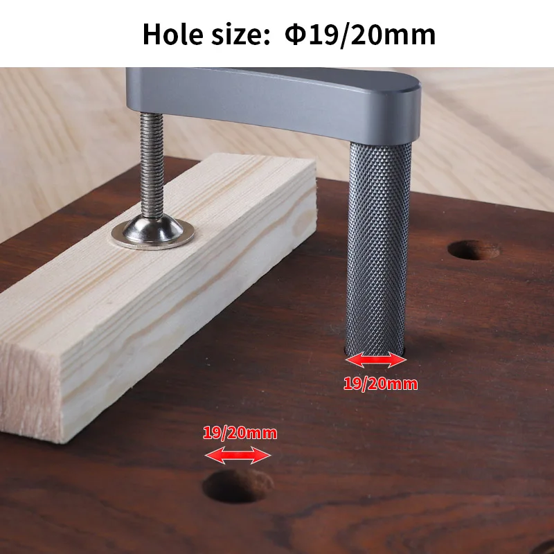 Workbench Dog Hole Clamp, Carpintaria Desktop Fixed Clip, liga de alumínio, atuação rápida Segure baixo, 19mm, 20mm, 1pc