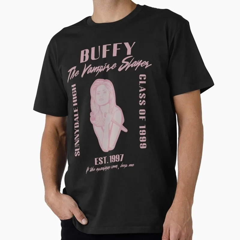 Buffy Inspired Graphic T-Shirt, 0811 Vintage Vampire Slayer Print Tee, Retro Horror Series Short Sleeve Casual Shirt US Size Top