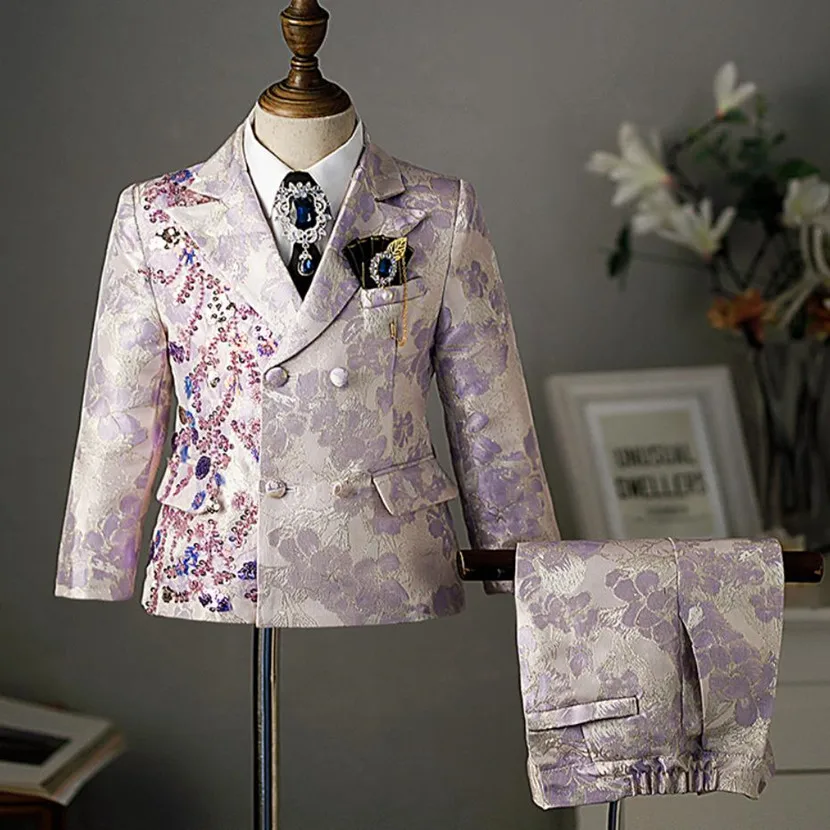 Kinder Set Pailletten Design Gentleman Jungen Smoking Set Kinder Formale Hochzeit Geburtstag Party Anzüge Elegantes Kleid A2153 – Detail 4