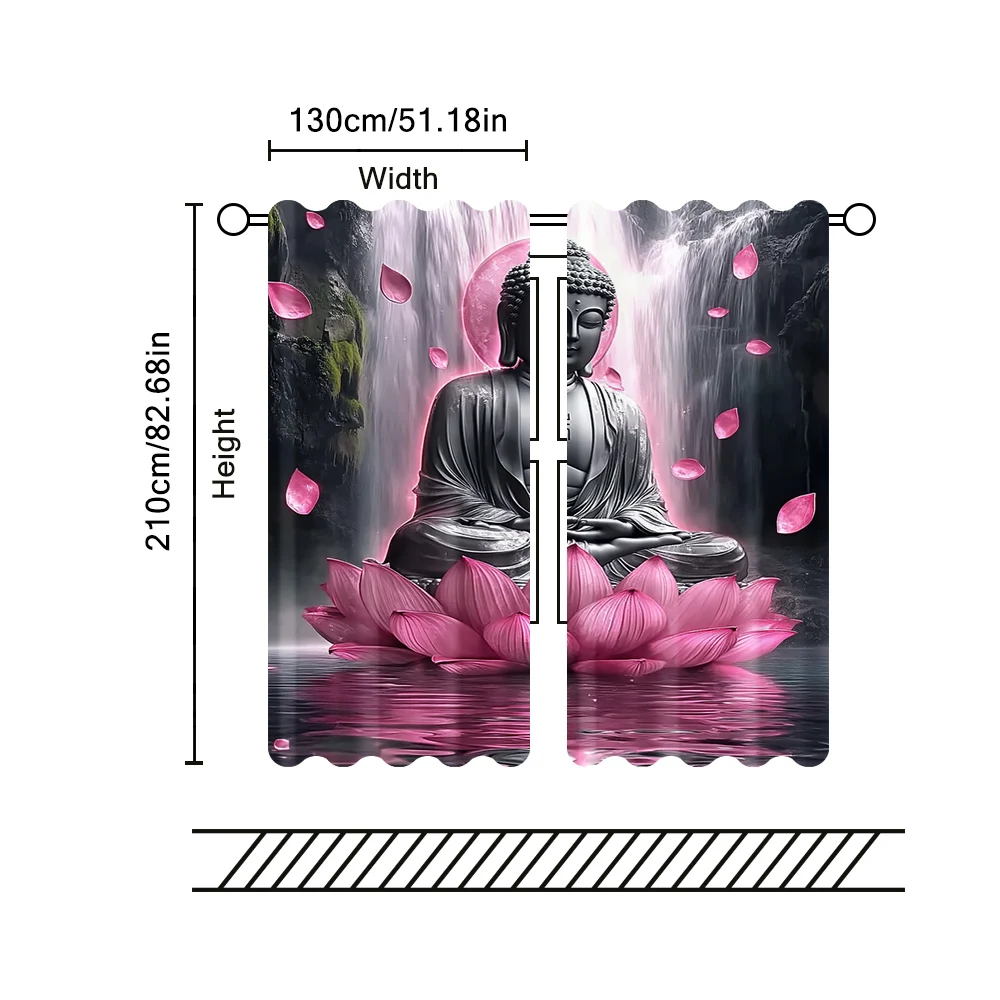2pc,   Scene Curtains Extraordinary Buddha and Lotus Fabric,Without Electricity Family Party Decoration Suitable for Festive