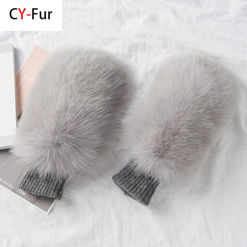 2025 New Style Winter Warm Genuine Fox Fur Covered Gloves Women Fashion Real Fox Fur Glove Outdoor Russia Thick Glove Women Warm 