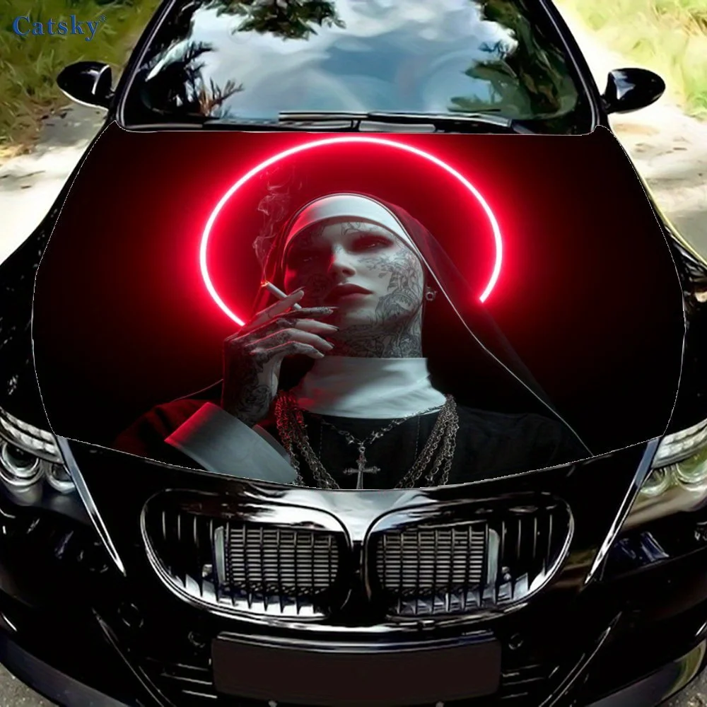 

Red Halo Sister Car Hood Vinyl Wraps Sticker, PVC Waterproof Car Bonnet Decals, Self-Adhesive Scratch-Resistant Stickers For Eng