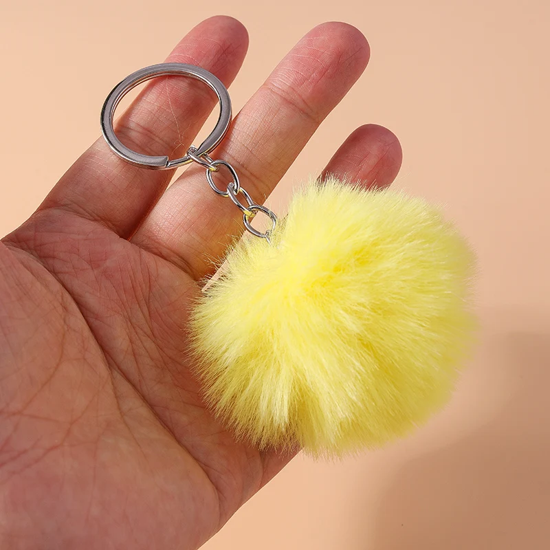 Aihua 15 Farben Flauschiger Fell-Pompon Schlüsselanhänger Weicher Kunstfell-Kaninchenball Auto-Schlüsselring Pompom Schlüsselkette Schlüsselhalter Damen Taschenanhänger – Detail 7