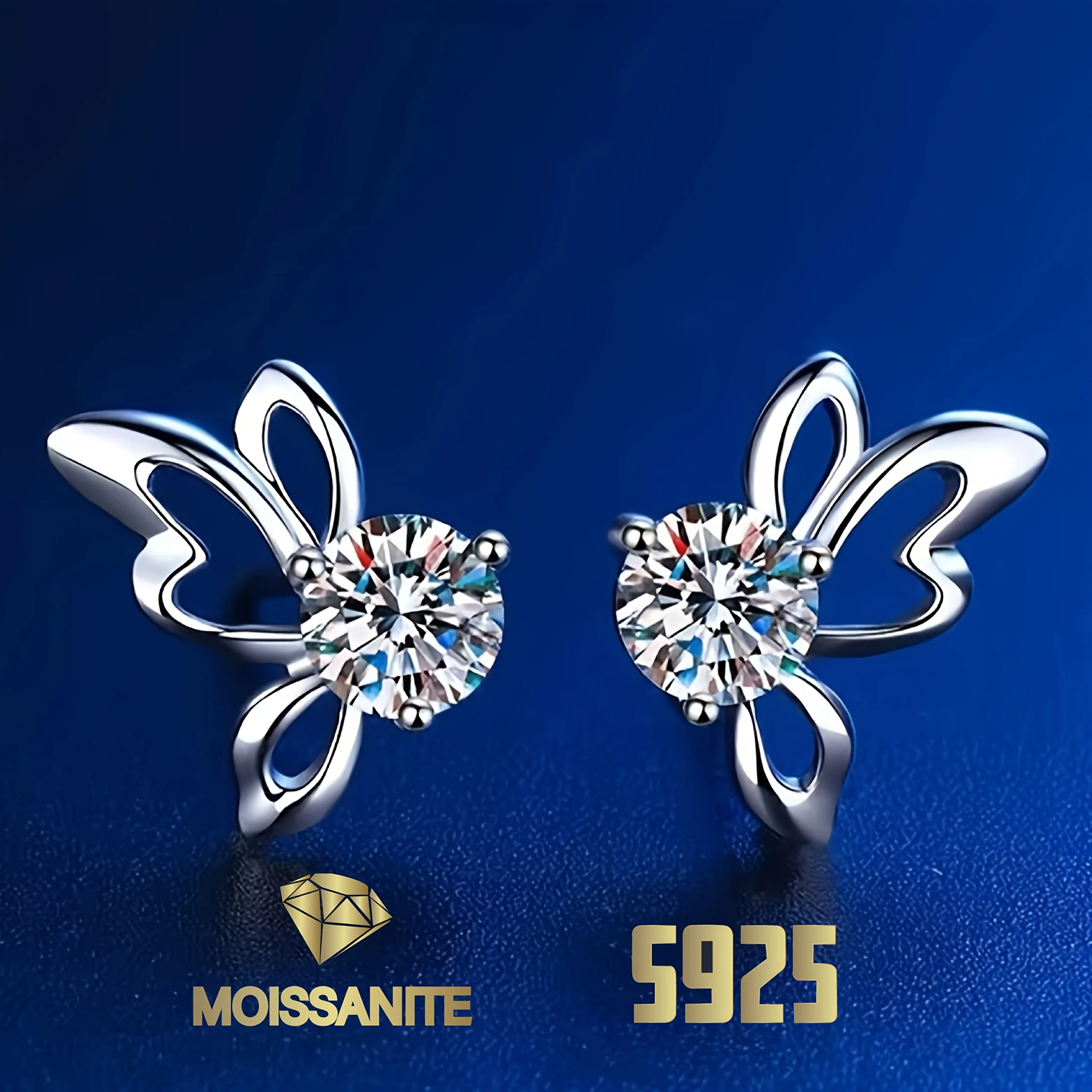 

1 пара серег-бабочек из стерлингового серебра 925 пробы с камнем Moismulberry весом 1 карат, идеально подходят для дней рождения, юбилеев и свадеб.