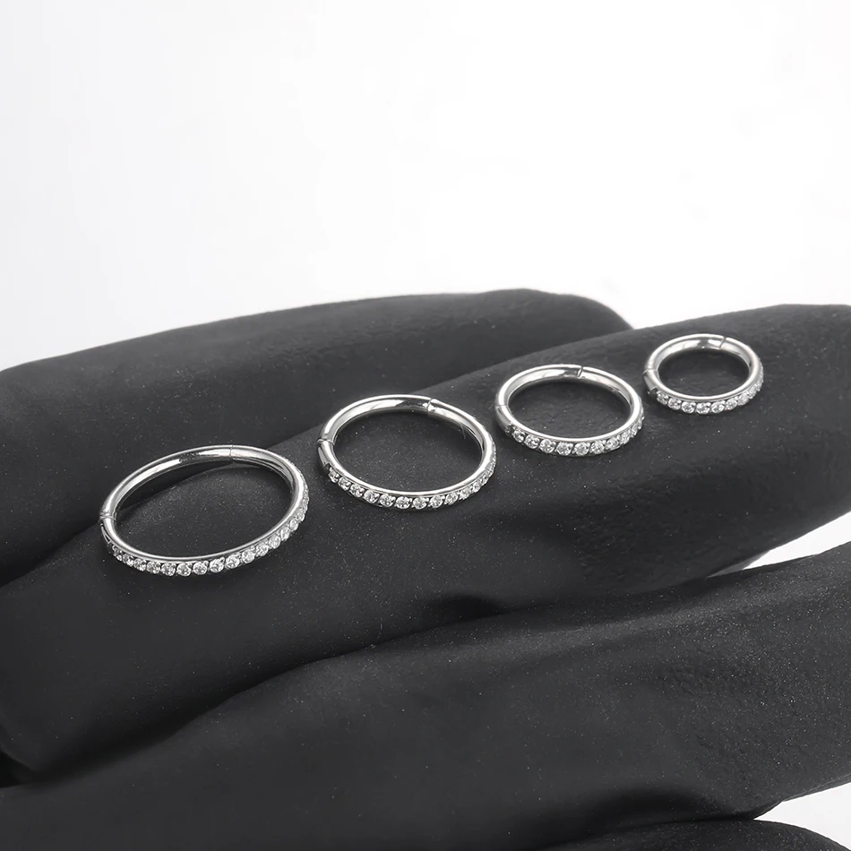 10Pcs 316L Stainless Steel Crystal Hinged Segment Nose Septum Hoop Clicker Ring Earring Ear Tragus Helix Piercing Jewelry 6-12mm