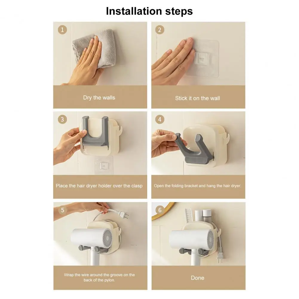 

Foldable Hair Dryer Stand Organizer Hair Dryer Organizer with Foldable Stand Universal Wall Mount Hair Dryer Holder for Bathroom