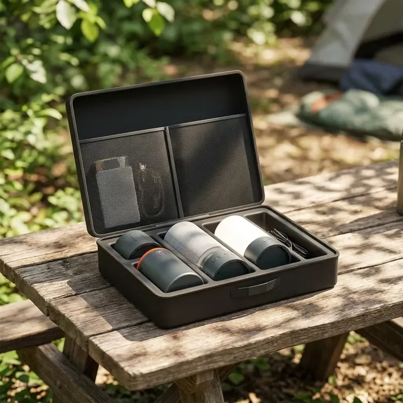 4-In-1 travel charging set, 15W wireless charging stand, with portable speakers and LED lights, foldable, suitable for mobile