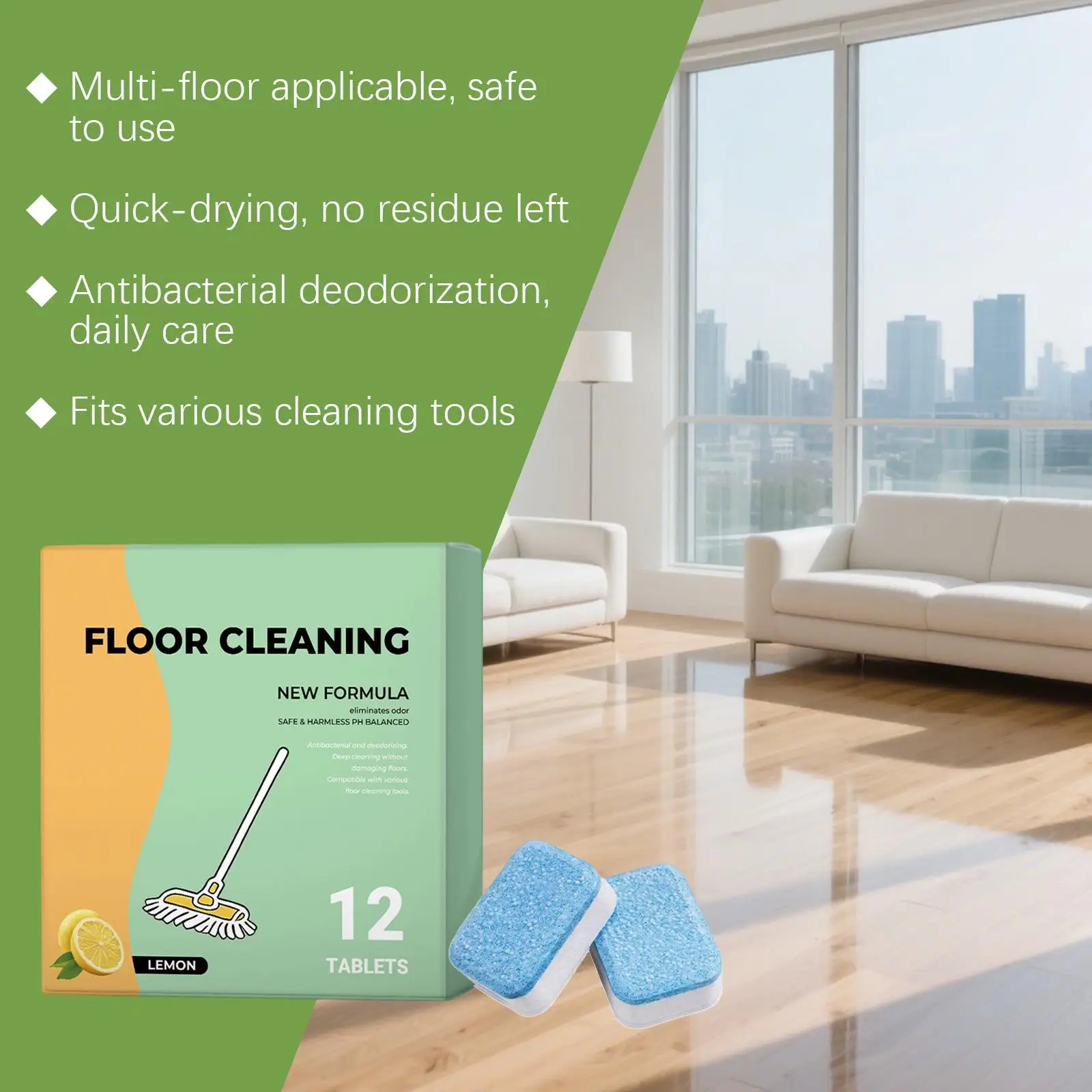 24pcs Floor Cleaning Solution Tablets Dissolvable Mop Tablets Multi-Surface Cleaner Eco Friendly for Tough Stains Home Kitchen