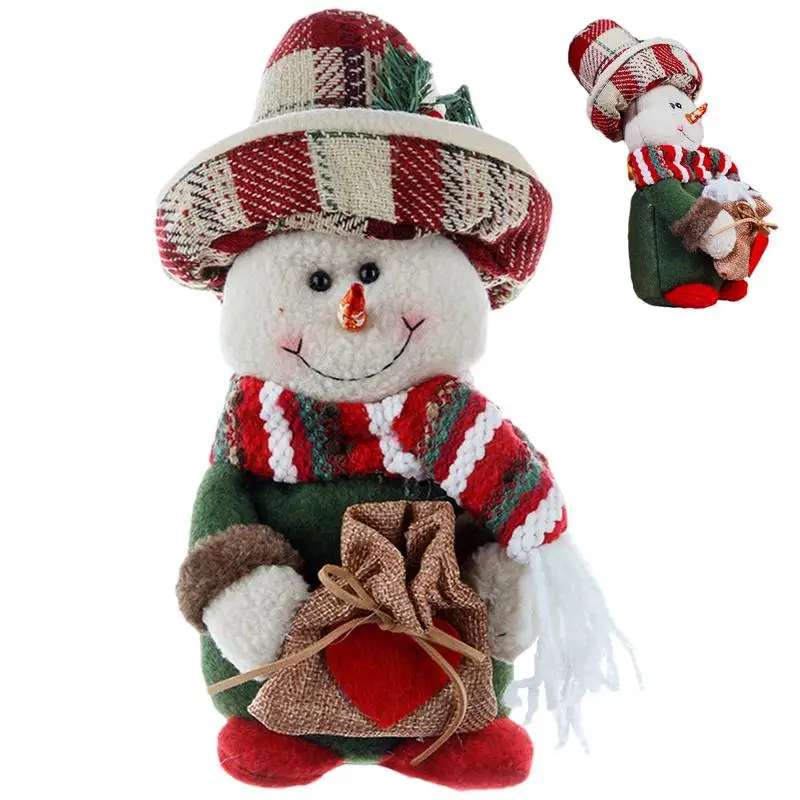 Christmas Doll Retro Stuffed Snowman Santa Claus Doll Party Supplies Holiday Home Decor Cute Cartoon Plush Doll With Jute Apron