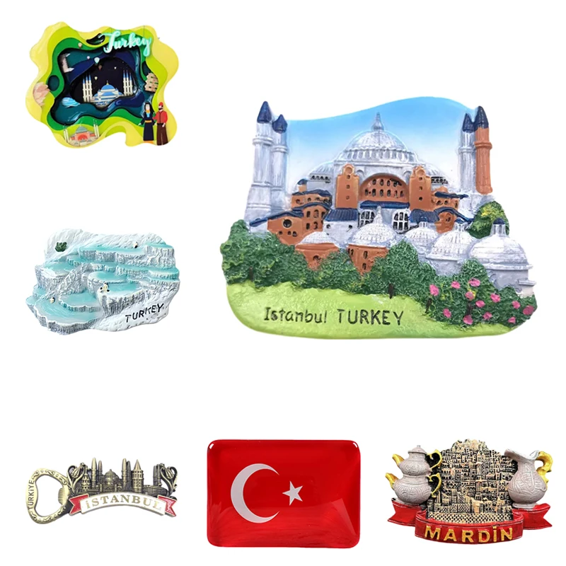 Travel Turkey Fridge Magnet Souvenir Istanbul Pamukkale Oil Kettle Decorative Magnets Flag