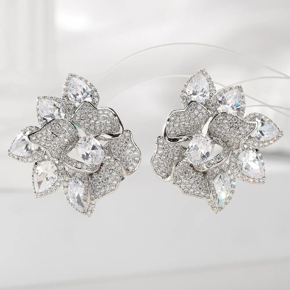 

Missvikki Trendy Luxury Cute Flower Earrings Trendy Cubic Zircon Indian Earrings for Women Wedding Engagement Party JEWELRY GIFT