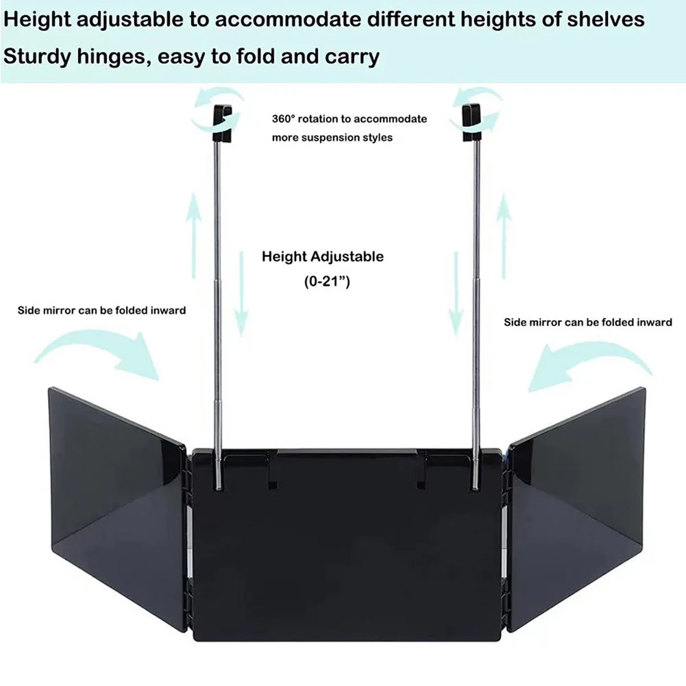 格納式吊り下げ三面折りたたみ化粧鏡メンズ三面鏡シェービングと理髪鏡