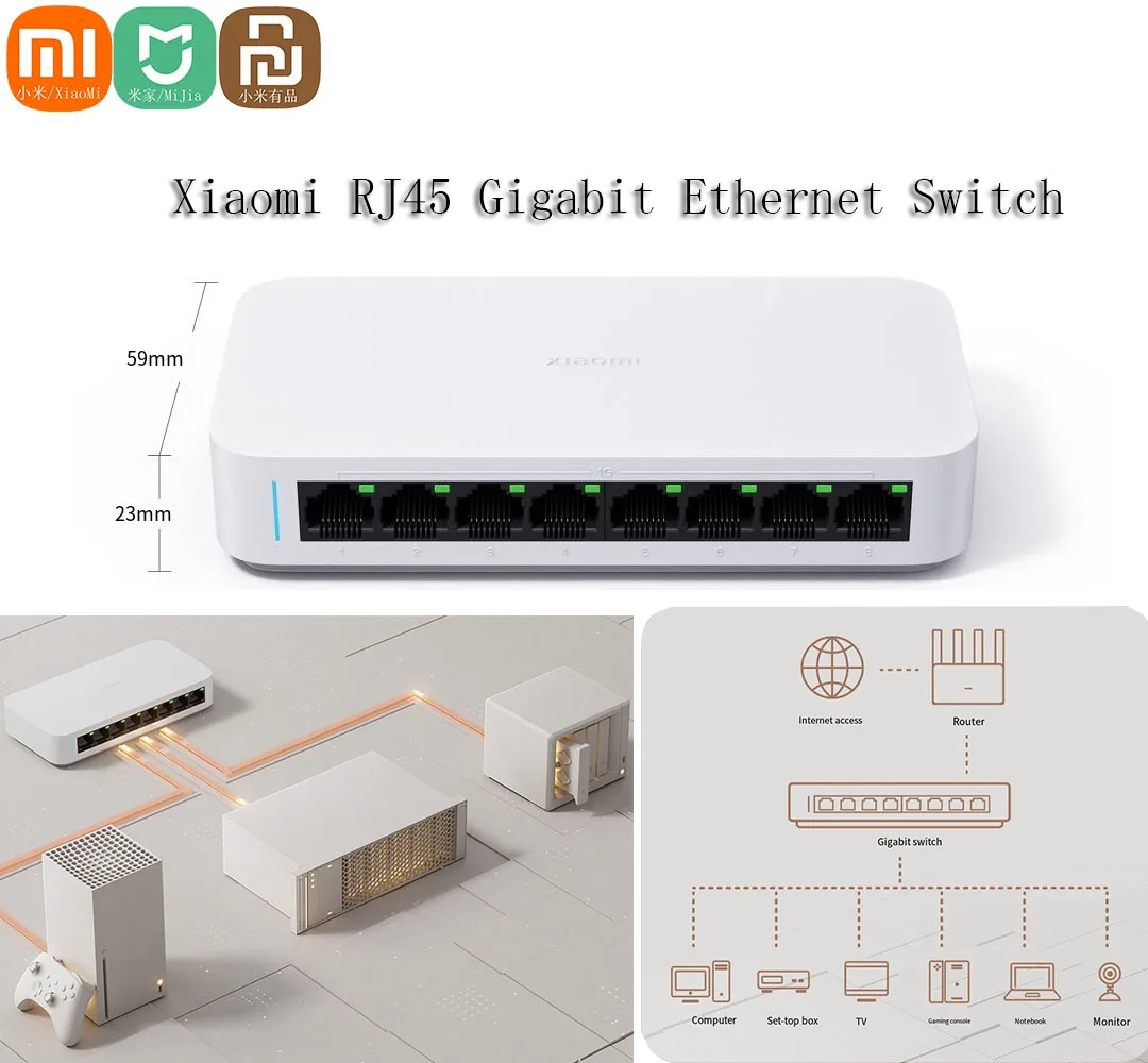 

Mijia Xiaomi Mi Gigabit Ethernet Switch 1000Mbps Mini Network Switches VLAN Ethernet Splitter Lan Router 8 Ports RJ45 Hub Switch