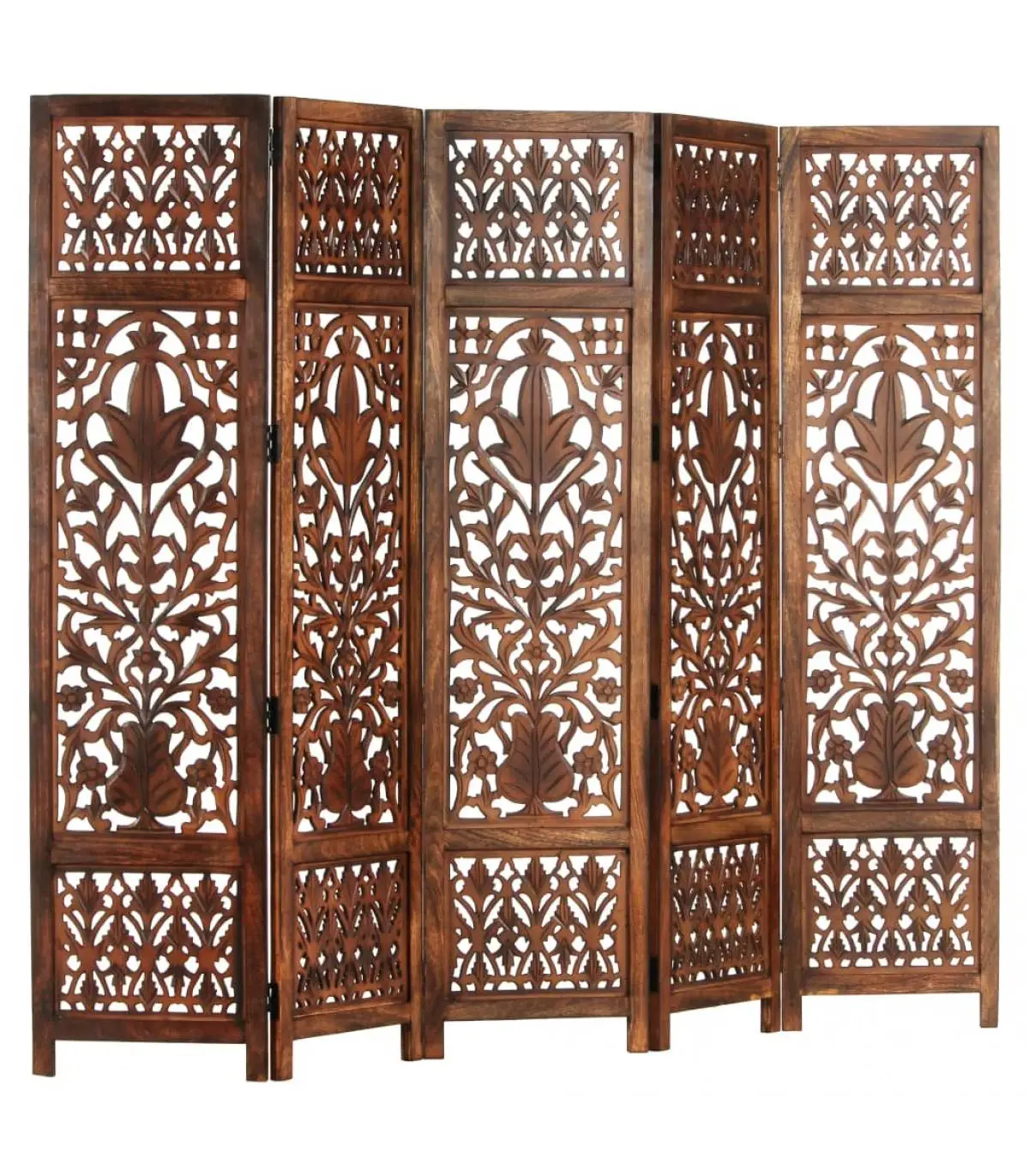 Room dividers Screen 5 panels hand carved wood mango Brown 200x165 cm